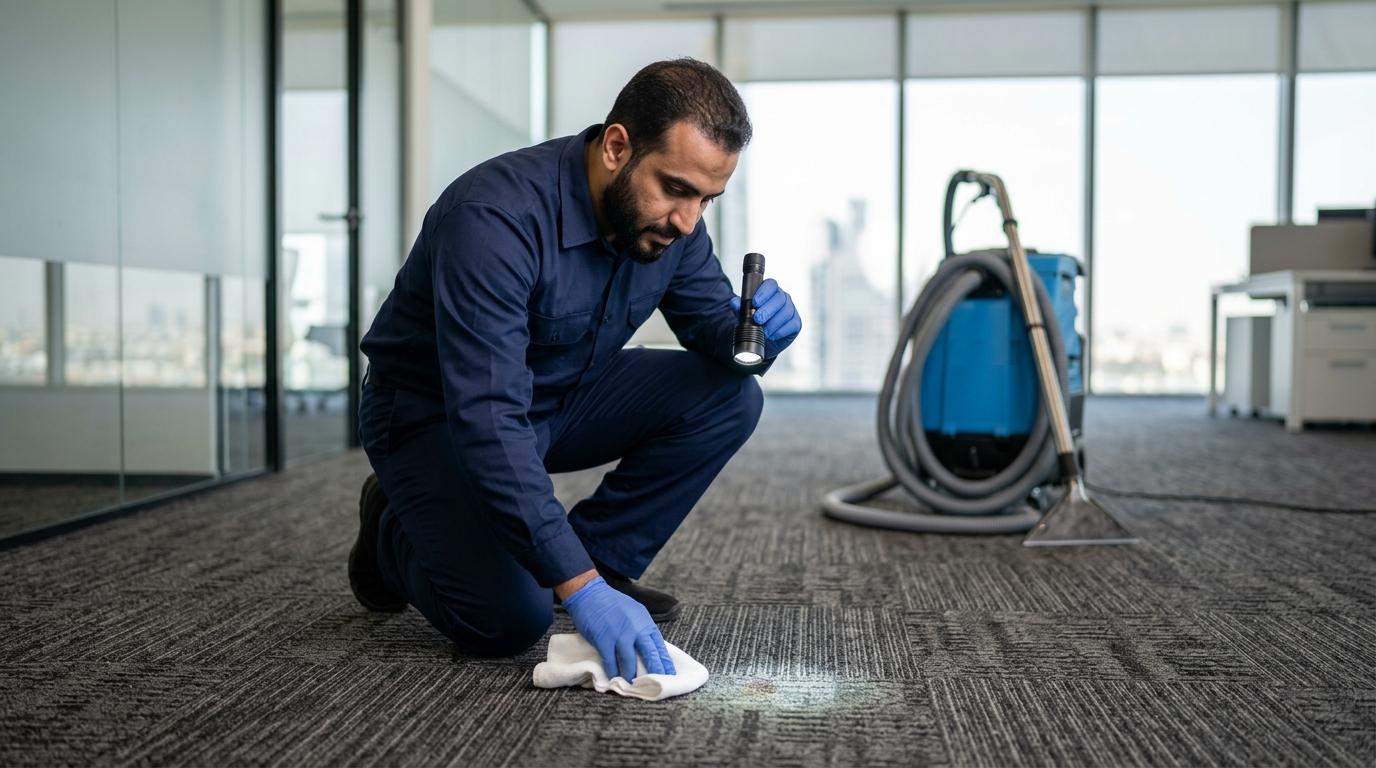 فحص بقع الموكيت قبل التنظيف العميق
